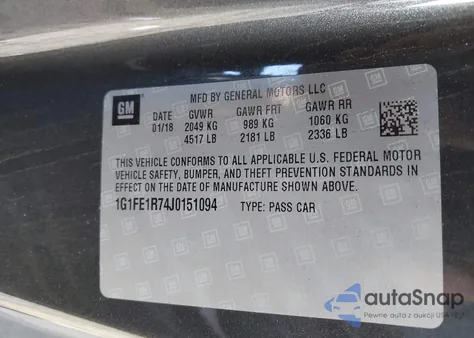 2018 Chevrolet Camaro 1Ss z USA, uszkodzony, nr VIN 1G1FE1R74J0151094